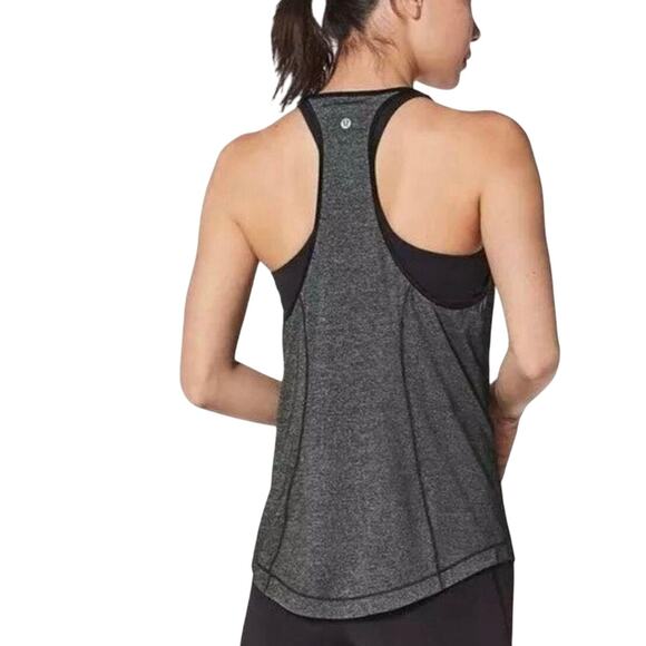 Lululemon Time To Sweat Heathered Black Grey My Race My Pace Tank Top Size 6 - Picture 8 of 11